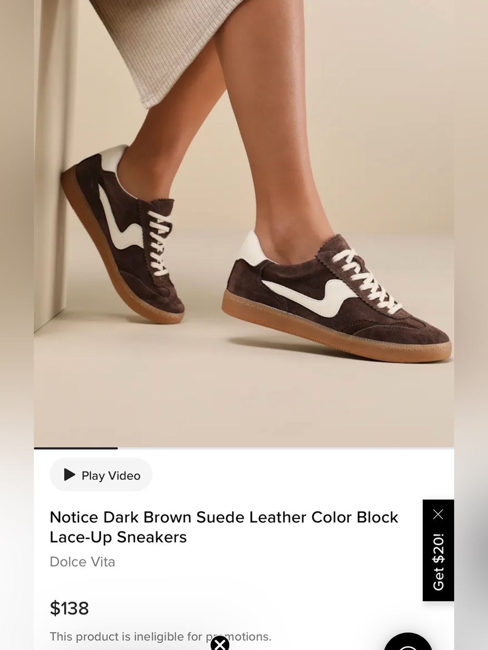 NEW Dolce Vita Brown and White Suede Lace-Up Sneakers